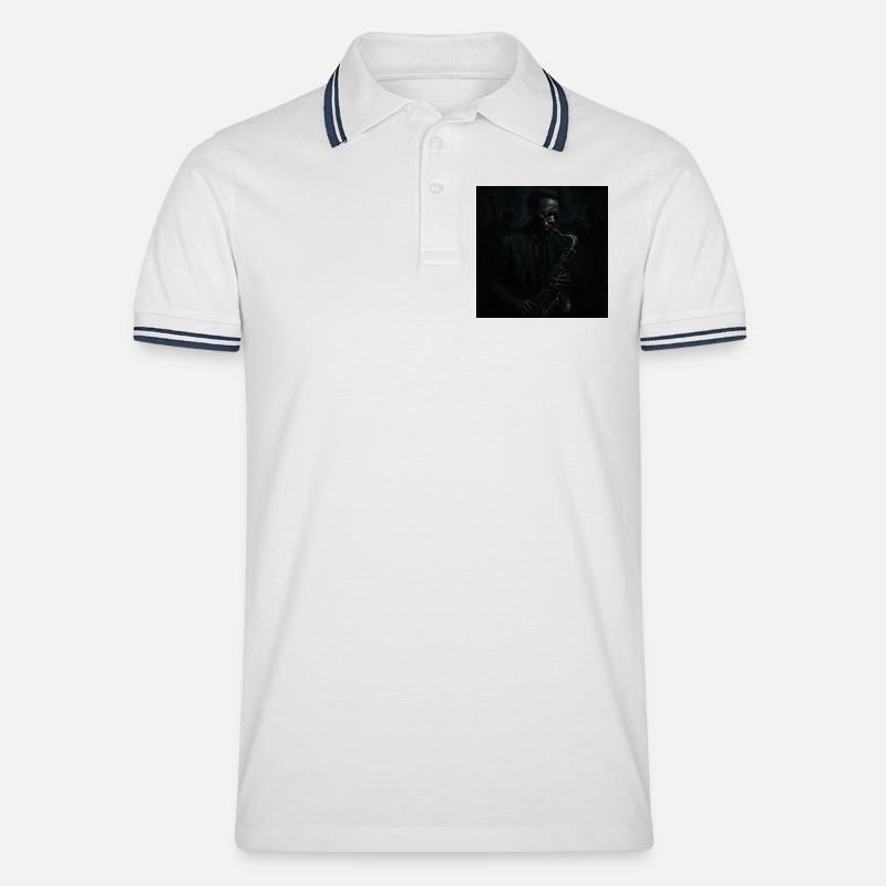 Deep Black Night Saxophon - Männer Tipped Poloshirt - Weiß/Navy