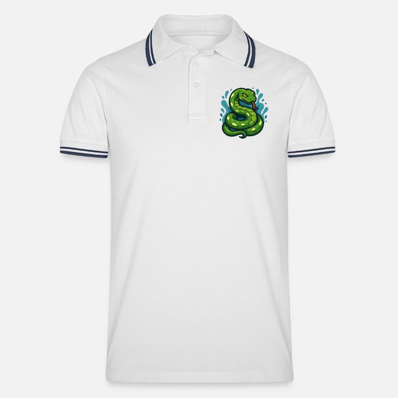 Green Tree Python Snake in Wave - Men's Tipped Polo Shirt - white/navy
