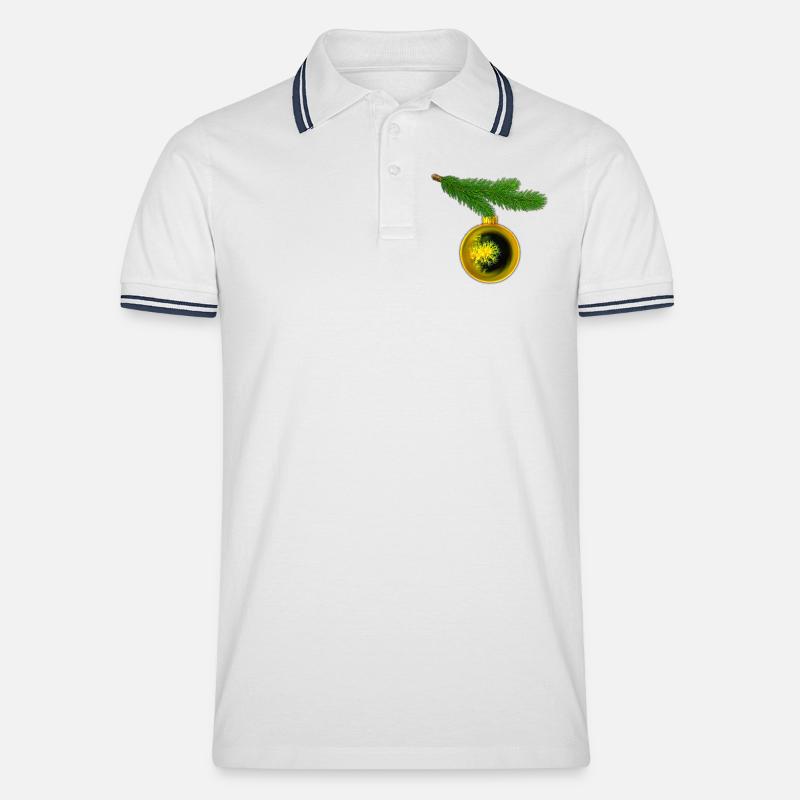 Weihnachtskugel mit Krustenanemonen am Tannenzweig - Männer Tipped Poloshirt - Weiß/Navy