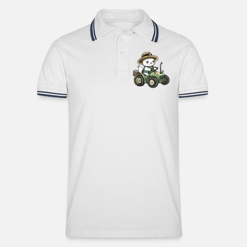 Robbe Tier Traktor Farmer - Männer Tipped Poloshirt - Weiß/Navy