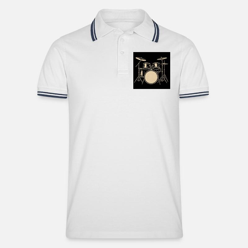 Black Silver Drumset Illustration - Men's Tipped Polo Shirt - white/navy