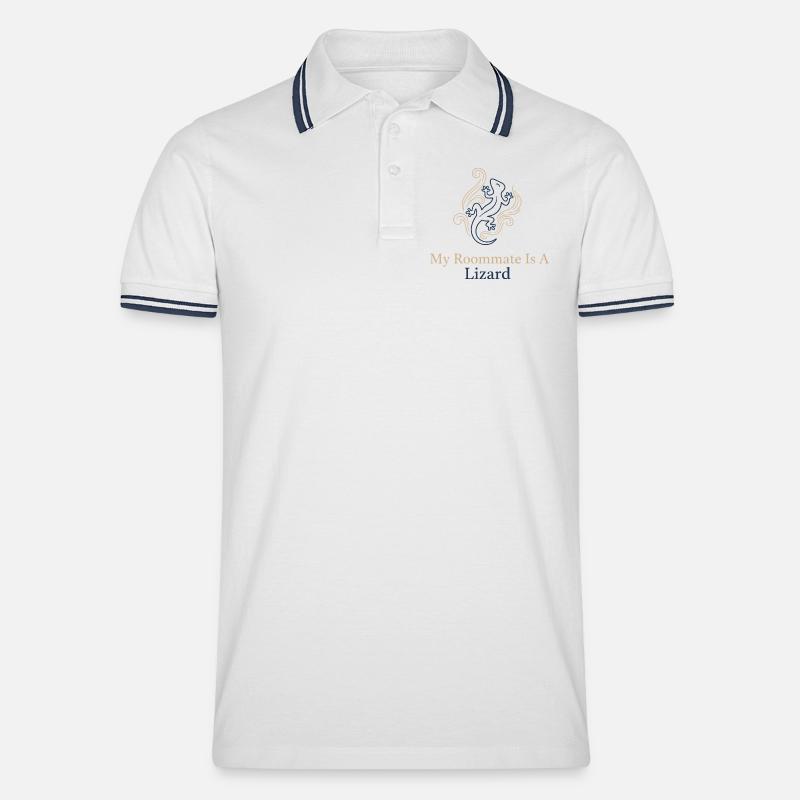 Mein Mitbewohner ist eine Echse - Männer Tipped Poloshirt - Weiß/Navy