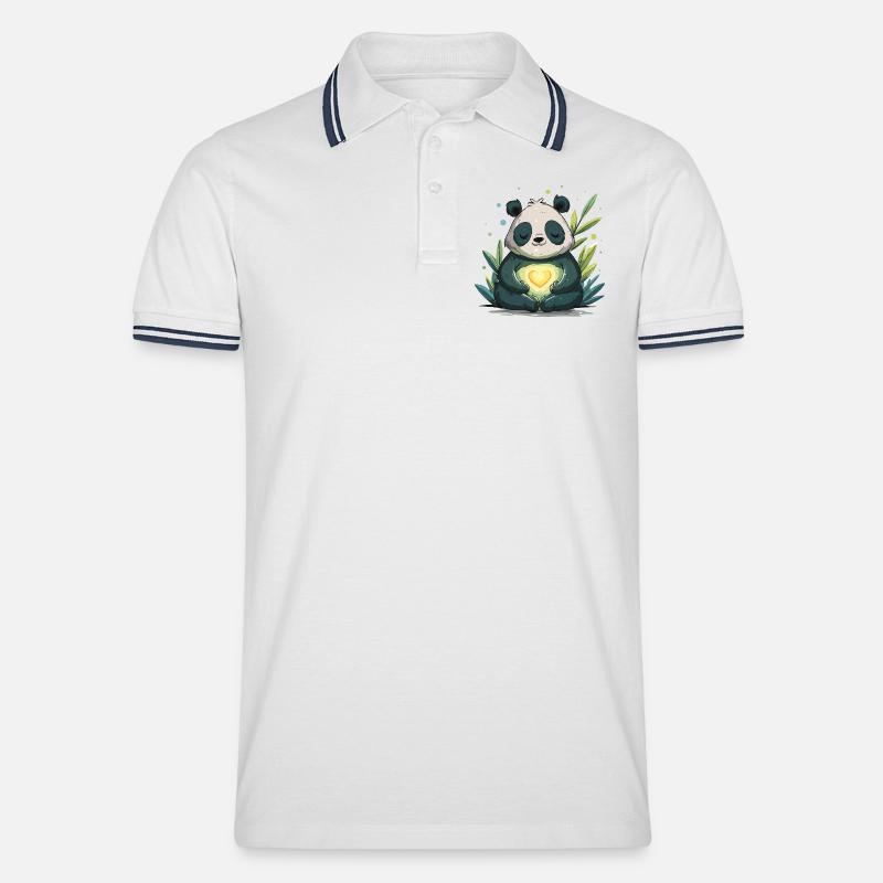 Panda Hjerte-lampe - Tipped poloshirt herre - hvid/marineblå