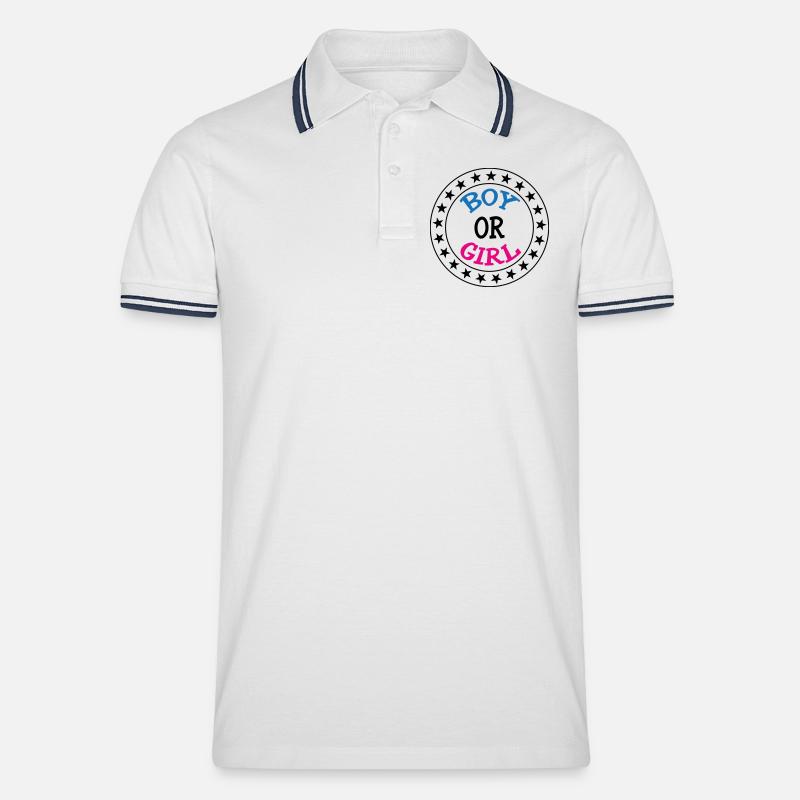 Junge oder Mädchen? Schwangerschaftsgeburt Schwanger - Männer Tipped Poloshirt - Weiß/Navy
