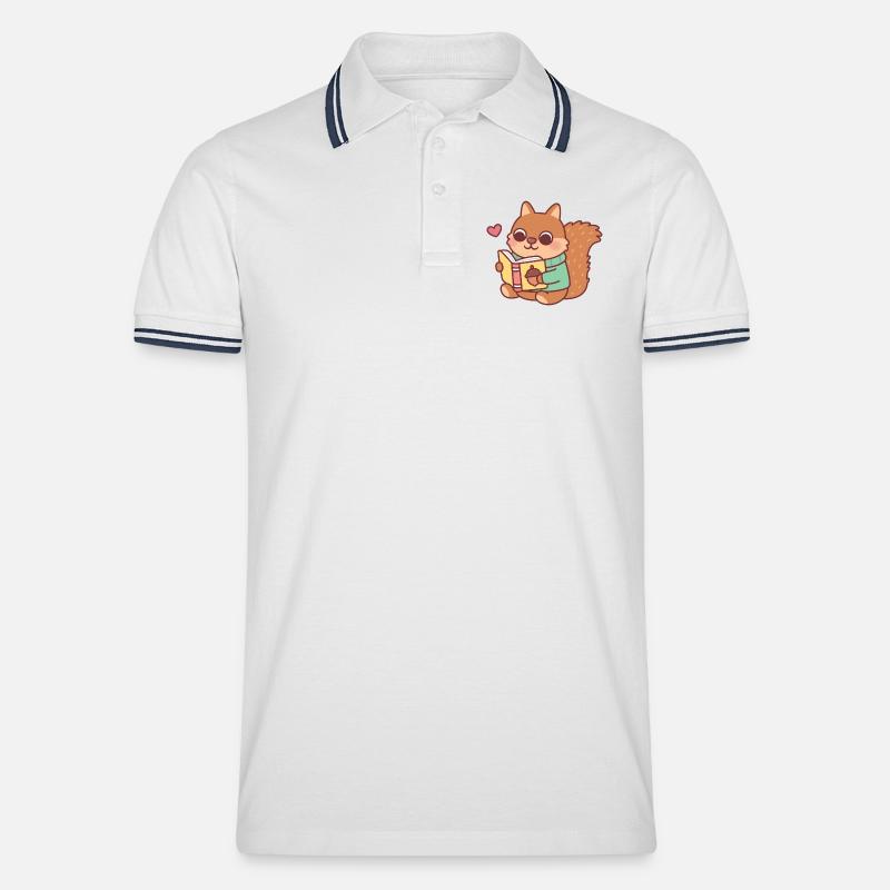Niedliches Eichhörnchen liest ein Buch - Männer Tipped Poloshirt - Weiß/Navy