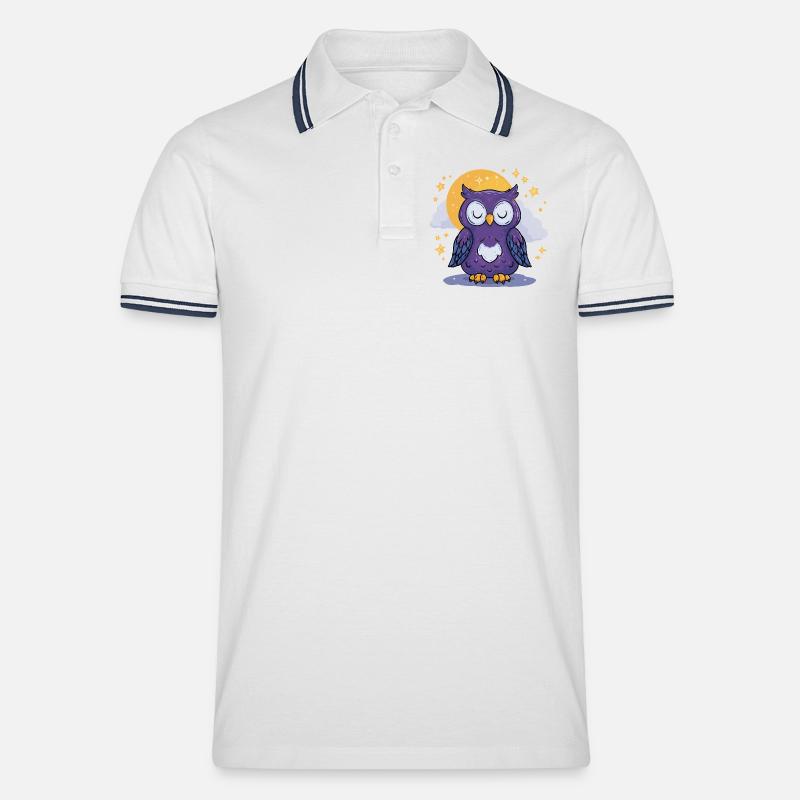 Mondnacht Eule - Männer Tipped Poloshirt - Weiß/Navy