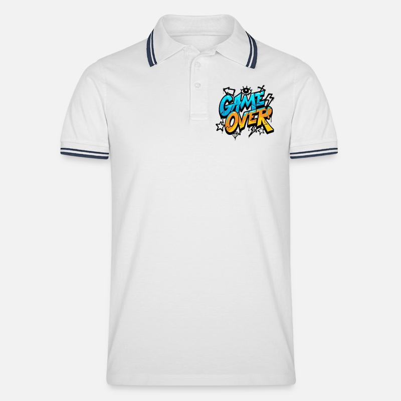 Game Over Graffiti Splash Tee - Männer Tipped Poloshirt - Weiß/Navy