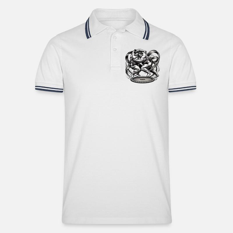 Sumo Ringer im Duell - Männer Tipped Poloshirt - Weiß/Navy
