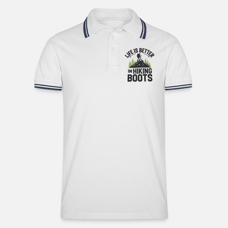 Das Leben ist besser in Wanderschuhen - Männer Tipped Poloshirt - Weiß/Navy