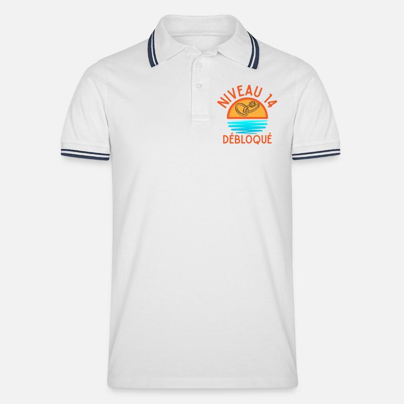 Level 14 Freigeschaltetes Jubiläumspaar - Männer Tipped Poloshirt - Weiß/Navy