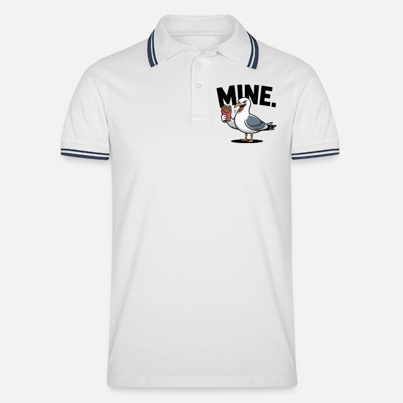 Grumpy Seagull mit Pommes - Männer Tipped Poloshirt - Weiß/Navy