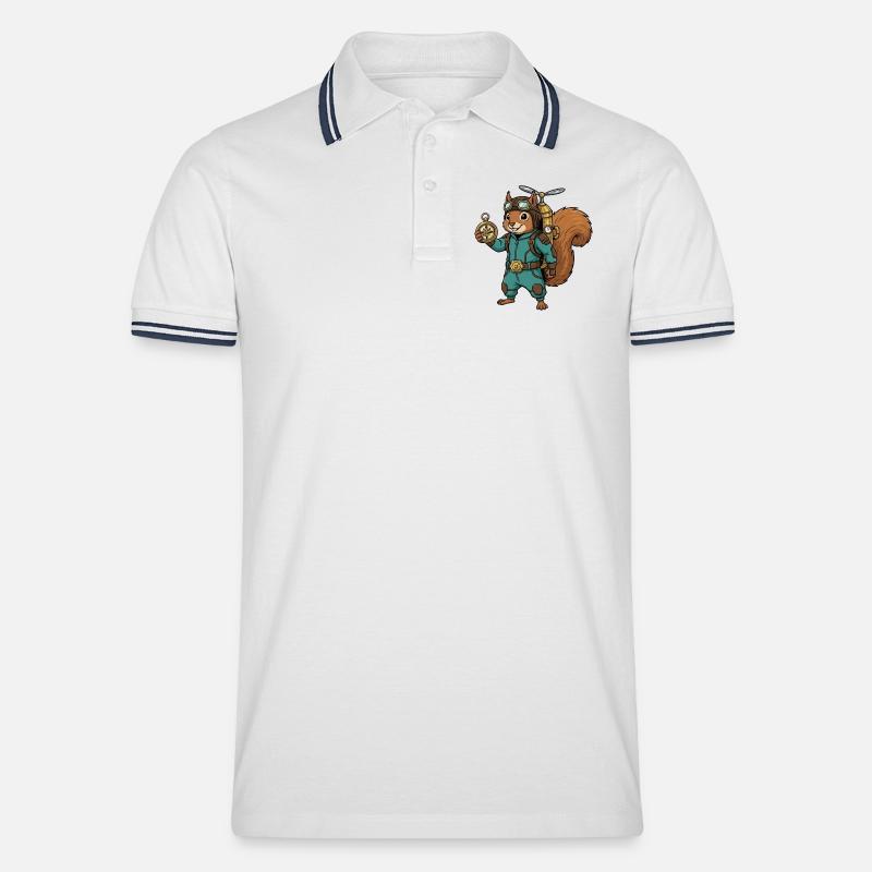 Squirrel Steampunk Aviator Jetpack-Kompass - Männer Tipped Poloshirt - Weiß/Navy