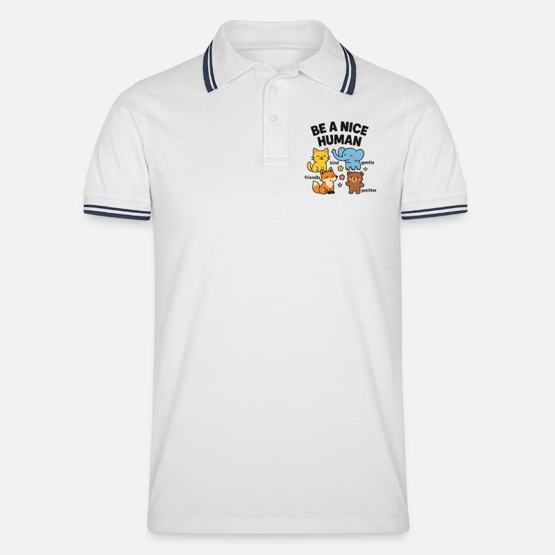 Sei ein netter Mensch – freundliche Tiere - Männer Tipped Poloshirt - Weiß/Navy
