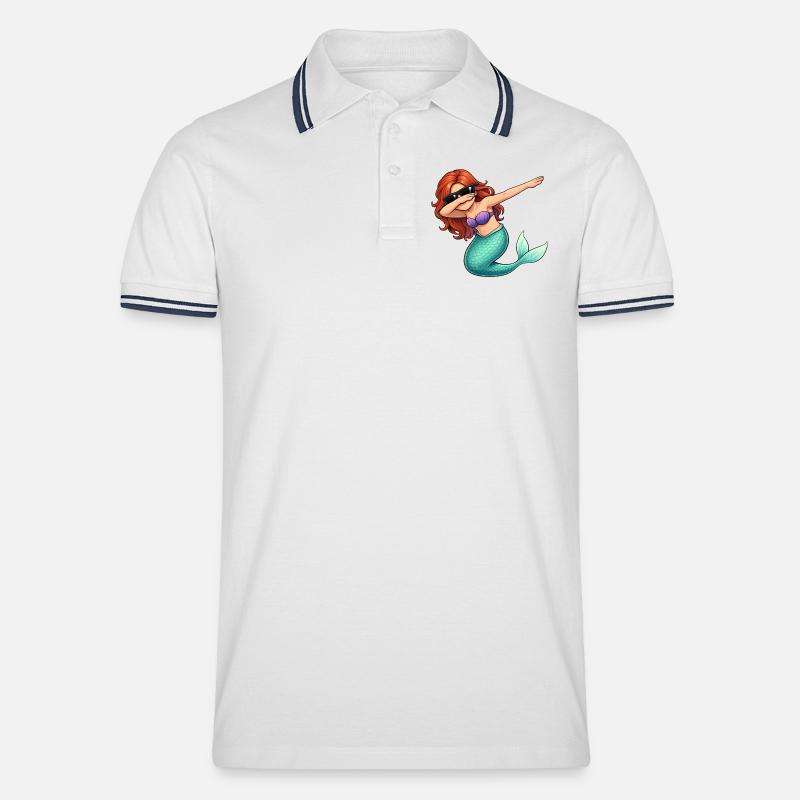 Dabbing Meerjungfrau - Männer Tipped Poloshirt - Weiß/Navy