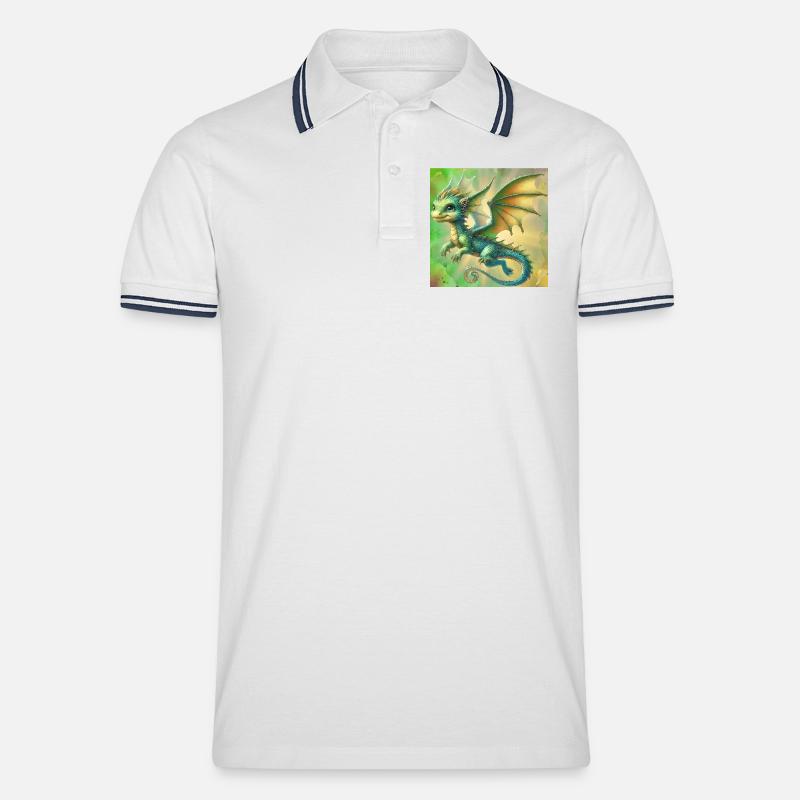 Drache - Männer Tipped Poloshirt - Weiß/Navy