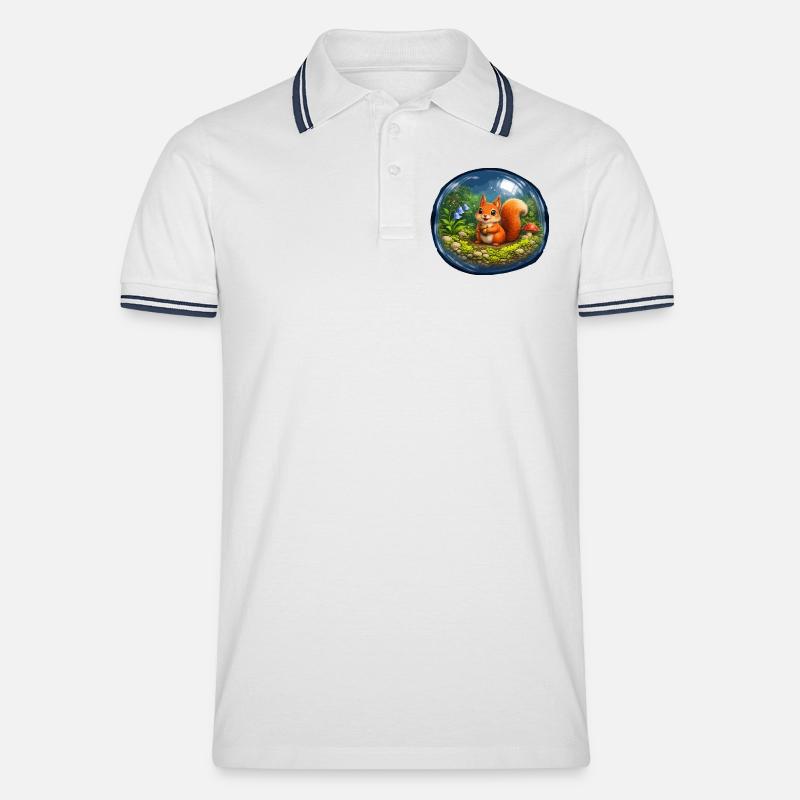 Märchenhörnchen in Glaskugel - Männer Tipped Poloshirt - Weiß/Navy