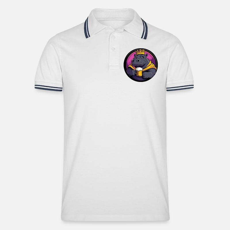 Nilpferd Bier Lustig - Männer Tipped Poloshirt - Weiß/Navy