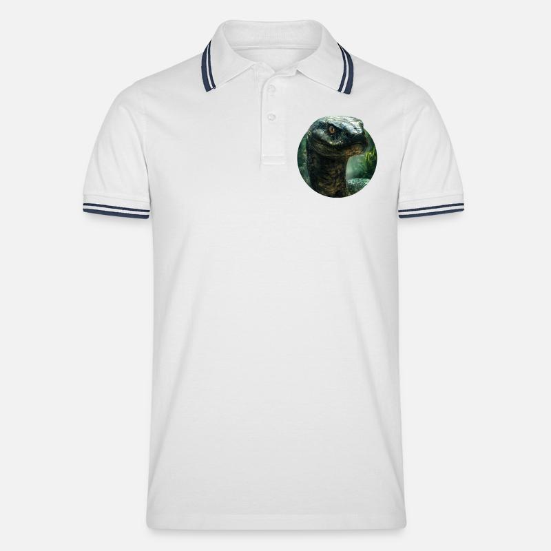 Schlangendesign - Männer Tipped Poloshirt - Weiß/Navy