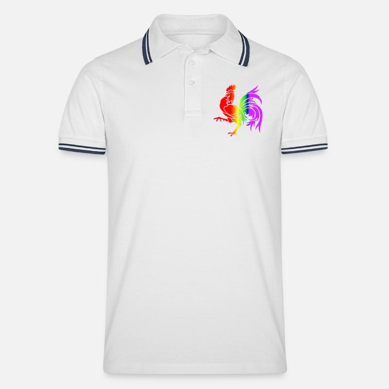 Bunter Regenbogenhahn - Männer Tipped Poloshirt - Weiß/Navy