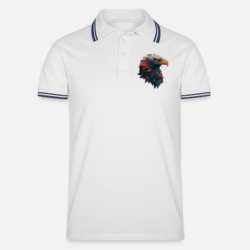 Powerful Eagle Head, Strong, Determined Gift - Men's Tipped Polo Shirt - white/navy