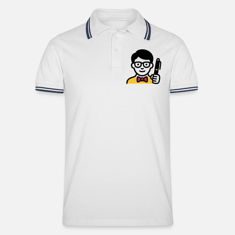 Lehrer Professor Brille Comic - Männer Tipped Poloshirt - Weiß/Navy