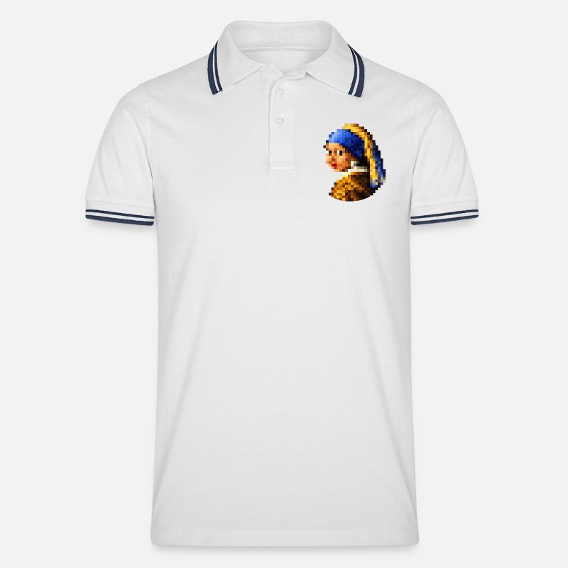 Das Mädchen mit dem pixeligen Perlenohrring - Männer Tipped Poloshirt - Weiß/Navy