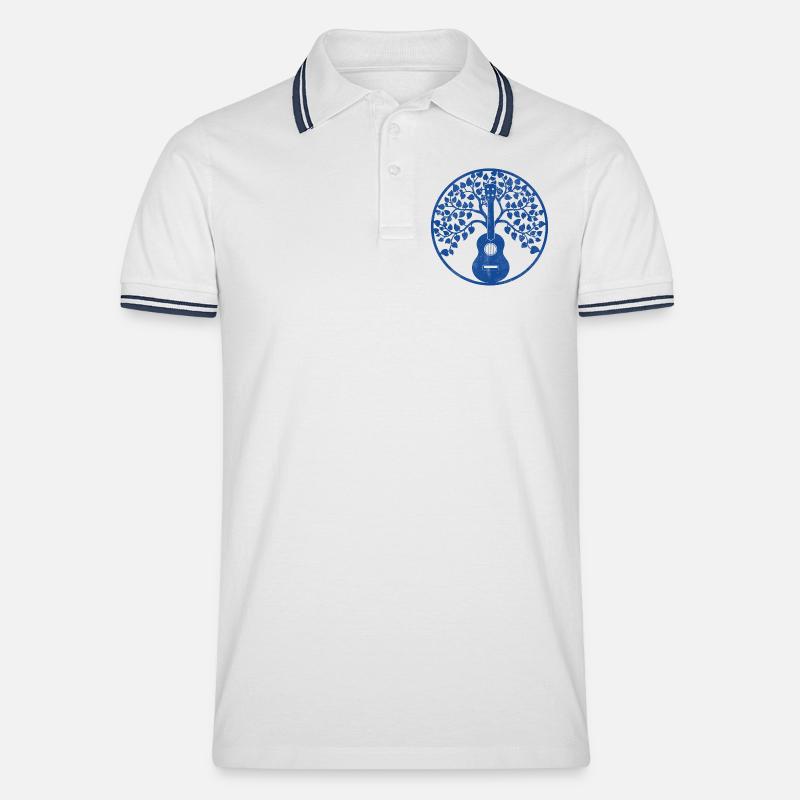 Ukulele tree mandala blue - Männer Tipped Poloshirt - Weiß/Navy