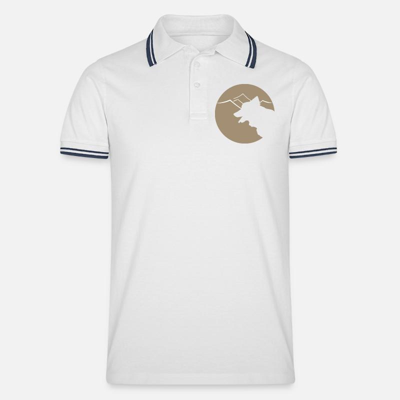 Hundsilhouette im Gebirge oder Dünen - Männer Tipped Poloshirt - Weiß/Navy