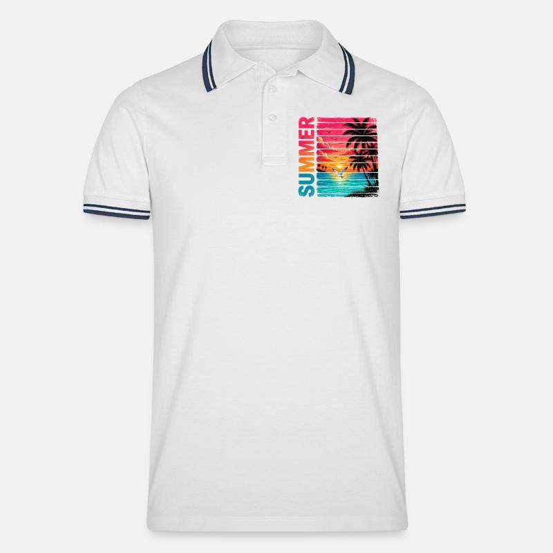 Retro Summer - Männer Tipped Poloshirt - Weiß/Navy