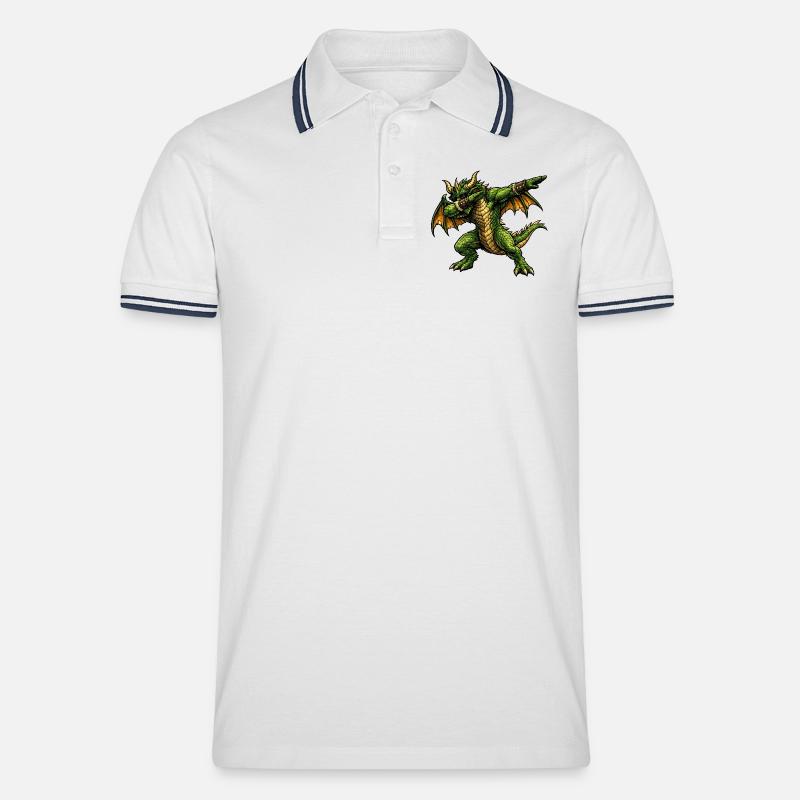 Ernsthafter Dabbing Drache - Männer Tipped Poloshirt - Weiß/Navy