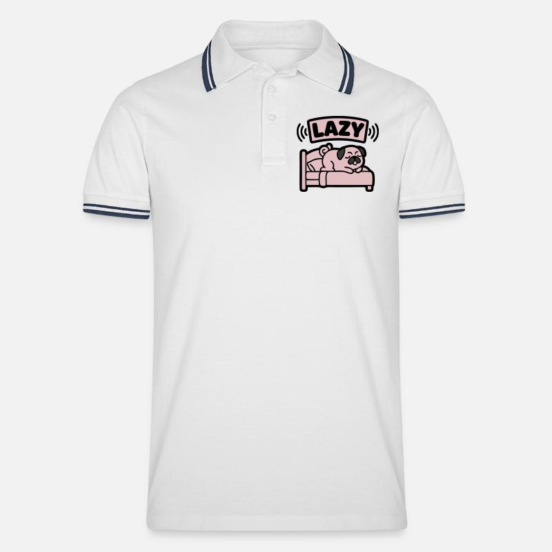  Lazy Mops Hund Bett Introvertiert - Männer Tipped Poloshirt - Weiß/Navy