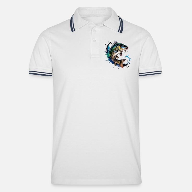 Springender Karpf - Männer Tipped Poloshirt - Weiß/Navy