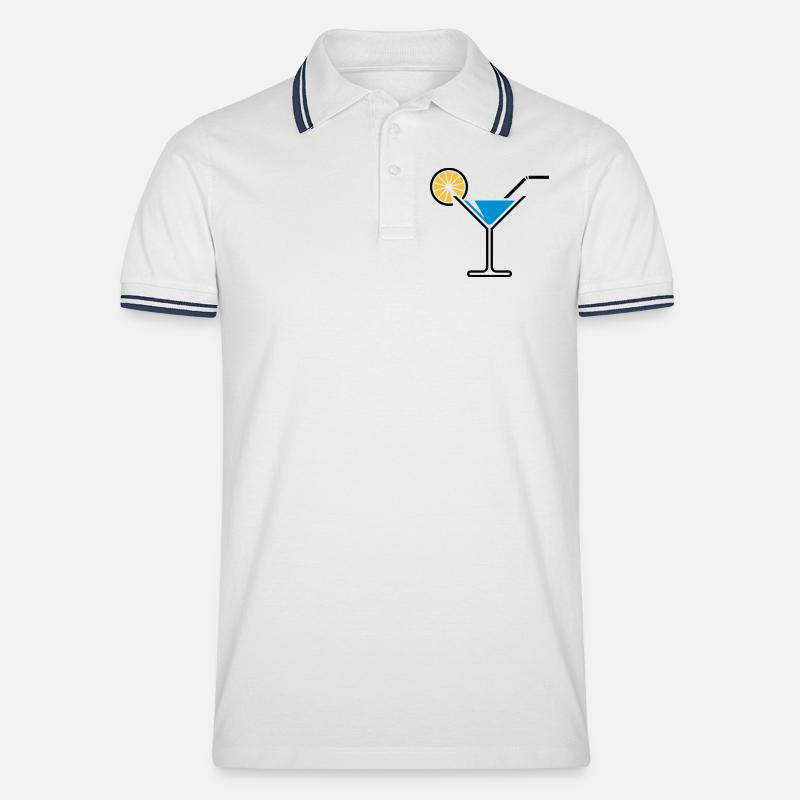 Cocktail / Cocktailglas / Martini + (Hellblau) - Männer Tipped Poloshirt - Weiß/Navy