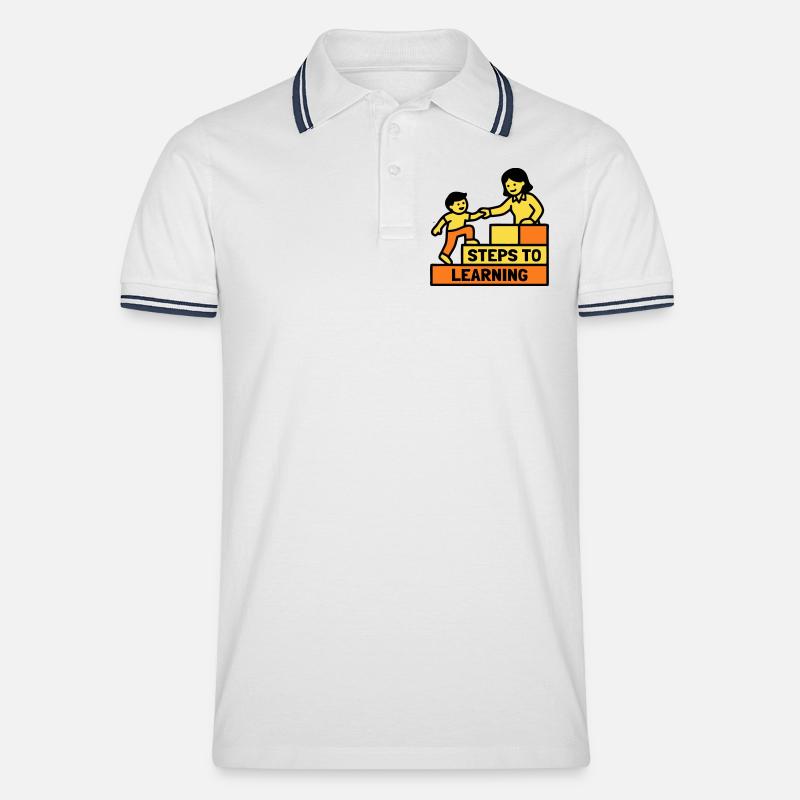 Steps to Learning School Logo - Men's Tipped Polo Shirt - white/navy