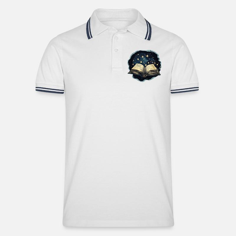 Buch mit Sternen - Männer Tipped Poloshirt - Weiß/Navy