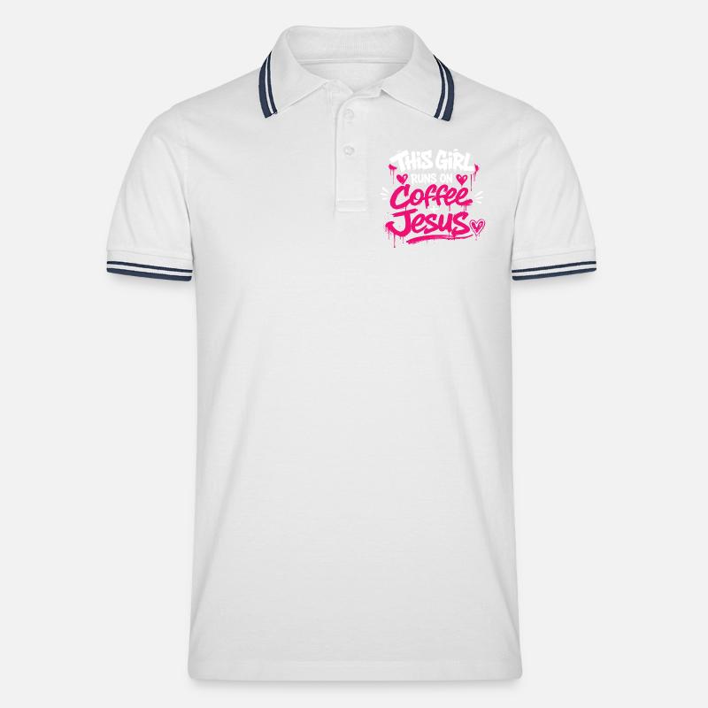 Kaffee & Jesus Graffiti Design - Männer Tipped Poloshirt - Weiß/Navy