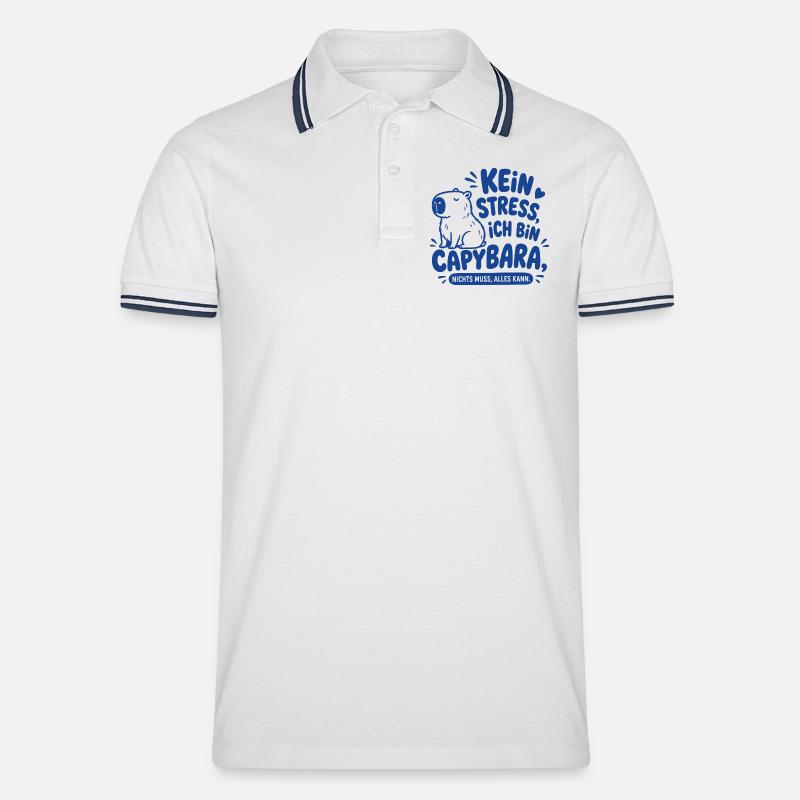 Kein Stress ich bin Capybara - Männer Tipped Poloshirt - Weiß/Navy