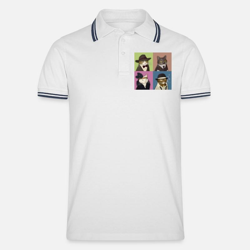 Dapper Cats Quartett - Männer Tipped Poloshirt - Weiß/Navy
