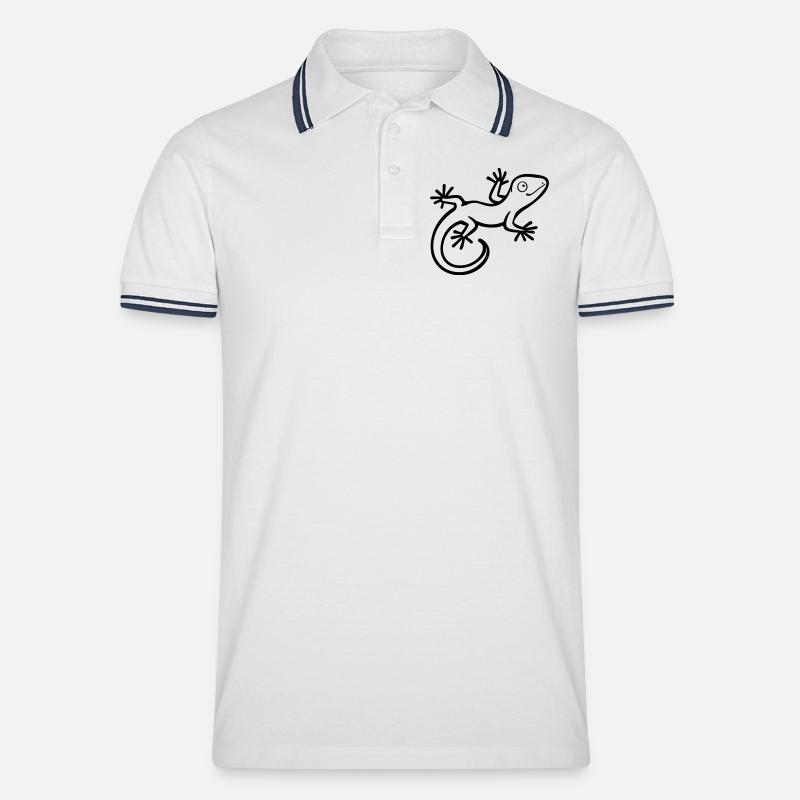 Eidechse - Männer Tipped Poloshirt - Weiß/Navy