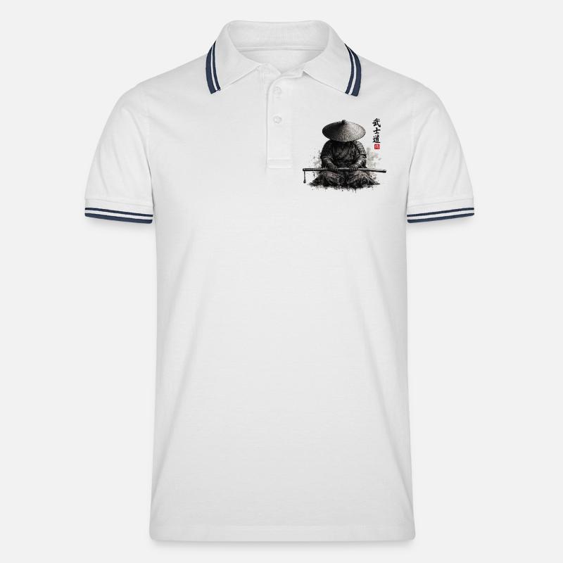Samurai - Männer Tipped Poloshirt - Weiß/Navy