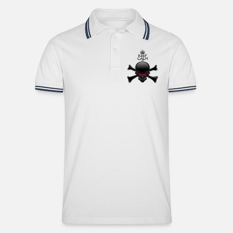 Bleib ruhig oder sterbe, Schwarzer Schädel - Männer Tipped Poloshirt - Weiß/Navy