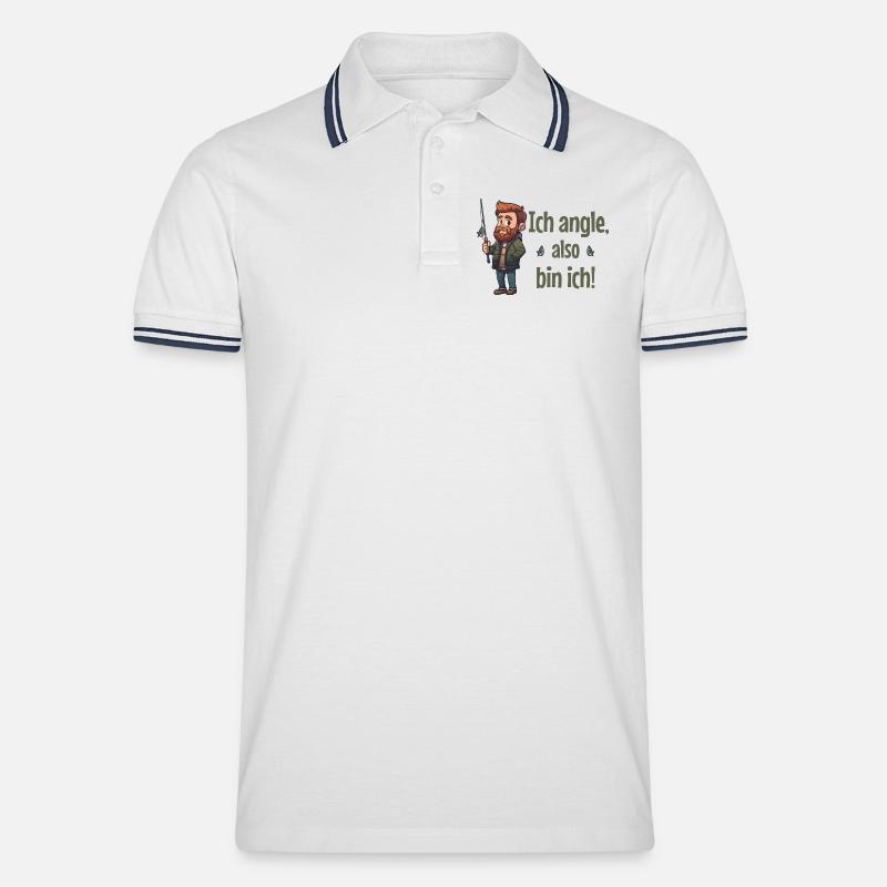 Ich angle, also bin ich! - Angler - Männer Tipped Poloshirt - Weiß/Navy