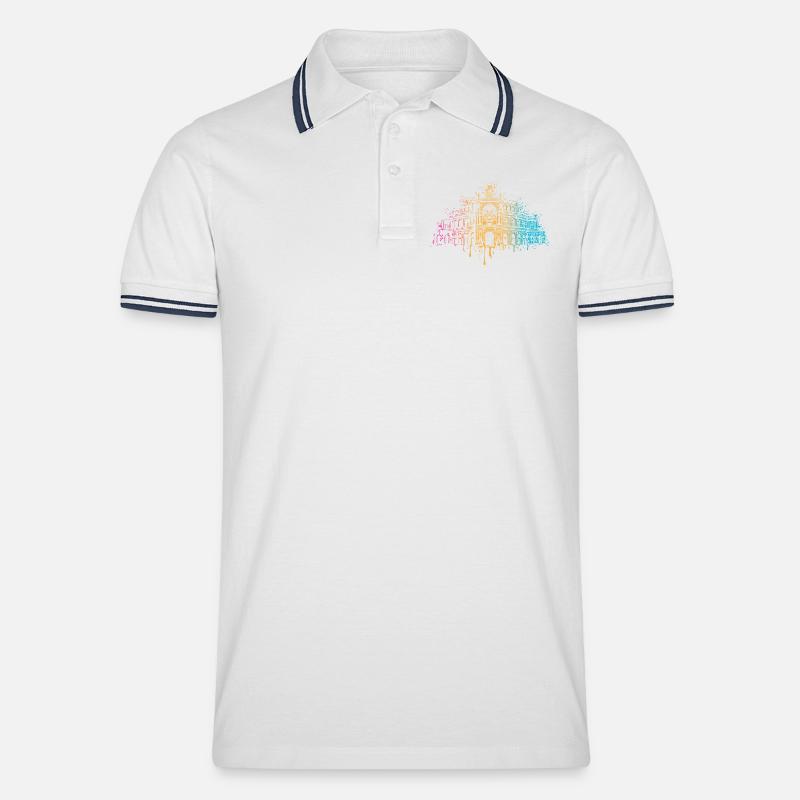 Bunte Semperoper Dresden Kunst - Männer Tipped Poloshirt - Weiß/Navy