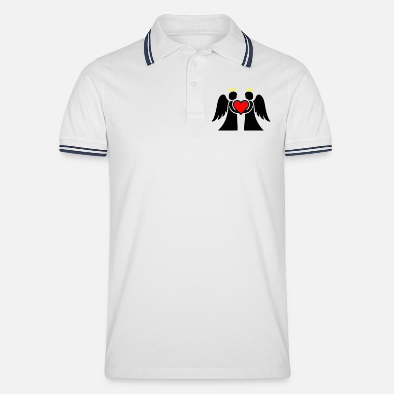 Engel Paar mit Herz Piktogramm - Männer Tipped Poloshirt - Weiß/Navy