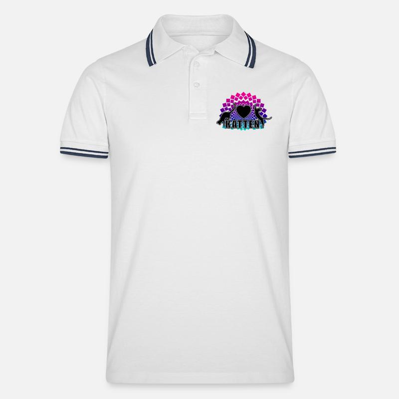 Katzenherz-Regenbogen-Mandala - Männer Tipped Poloshirt - Weiß/Navy