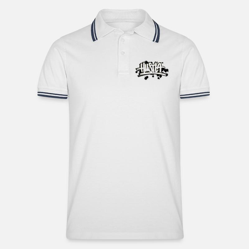 Hustla Graffiti Schriftzug  - Männer Tipped Poloshirt - Weiß/Navy