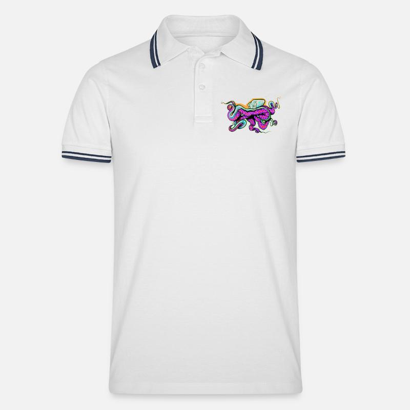 Krake - Männer Tipped Poloshirt - Weiß/Navy