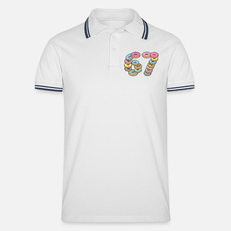 Pastel Donut Stack 67 Muster - Männer Tipped Poloshirt - Weiß/Navy