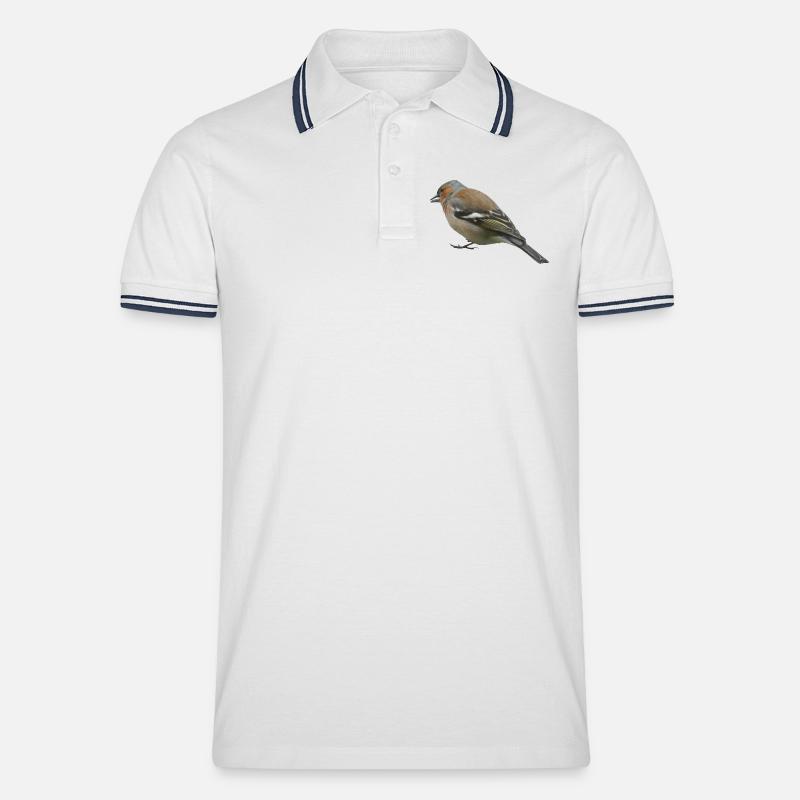 Buchfink (seitlich) - Männer Tipped Poloshirt - Weiß/Navy