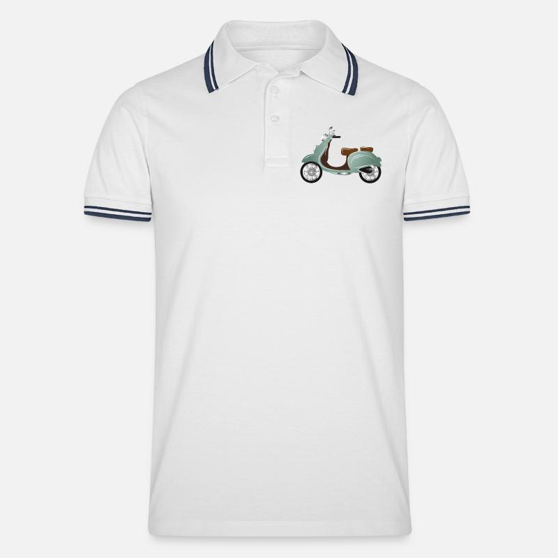 Ein Vintage Motorroller mit Retro Lackierung - Männer Tipped Poloshirt - Weiß/Navy